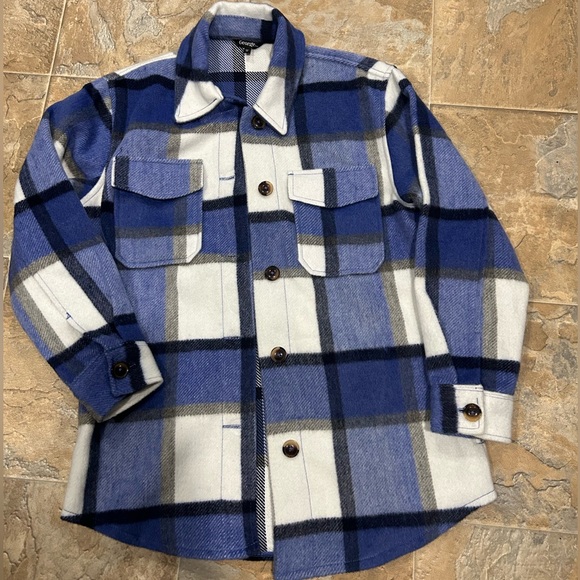 Blue & White Flannel/Plaid Shacket - George - Picture 1 of 3